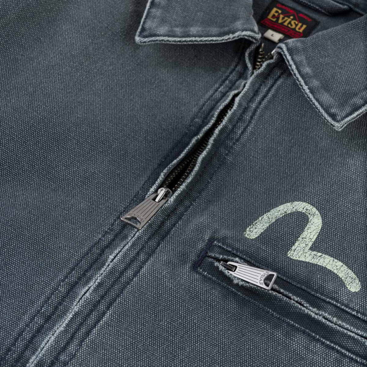 Evisu Distressed Work Jacket Smoke Grey