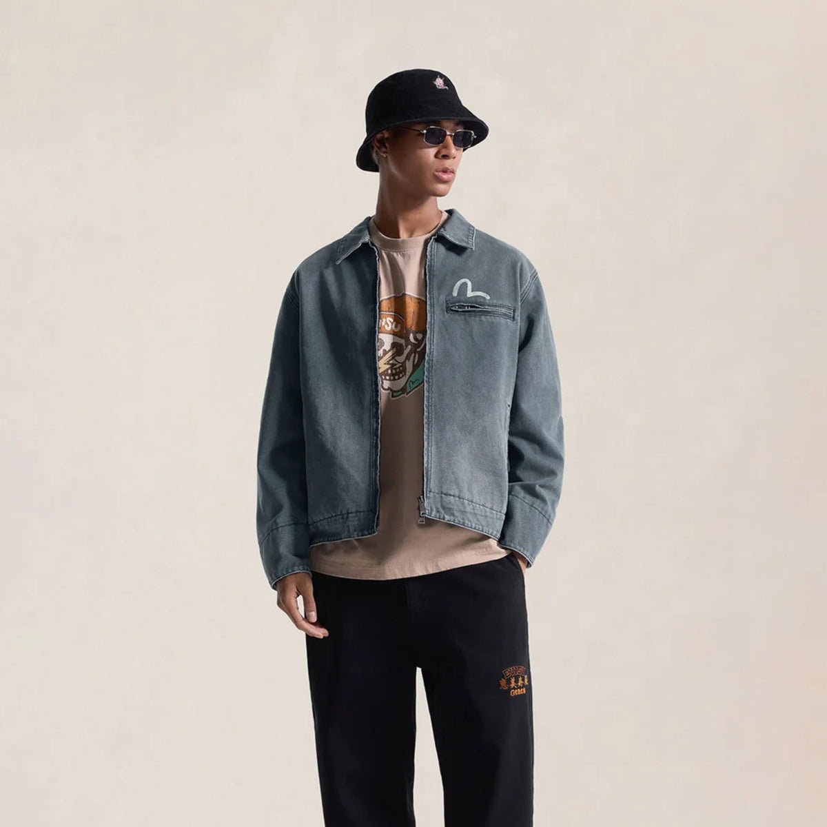 Evisu Distressed Work Jacket Smoke Grey