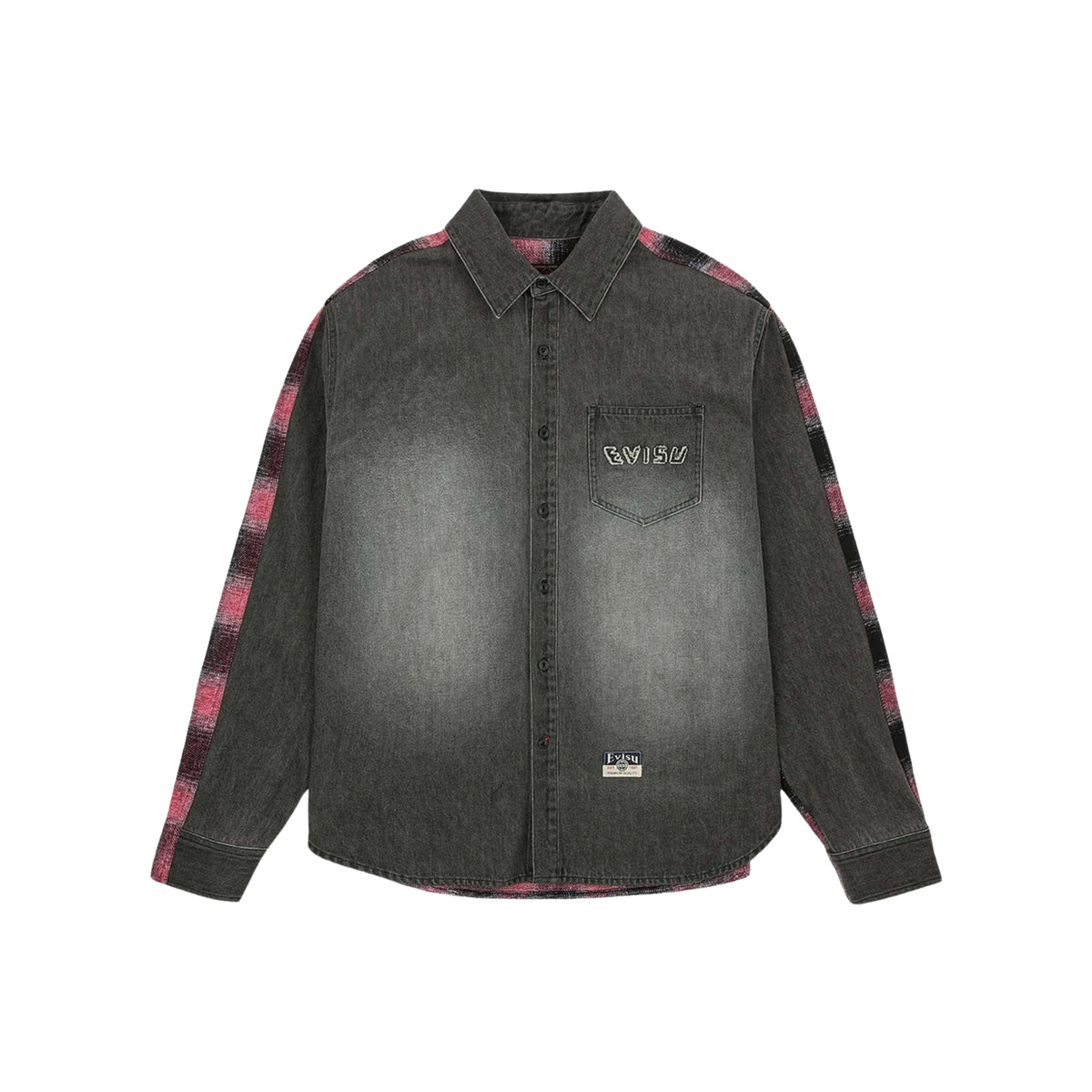 Evisu Fabric Blocking Longsleeve Denim Shirt Black