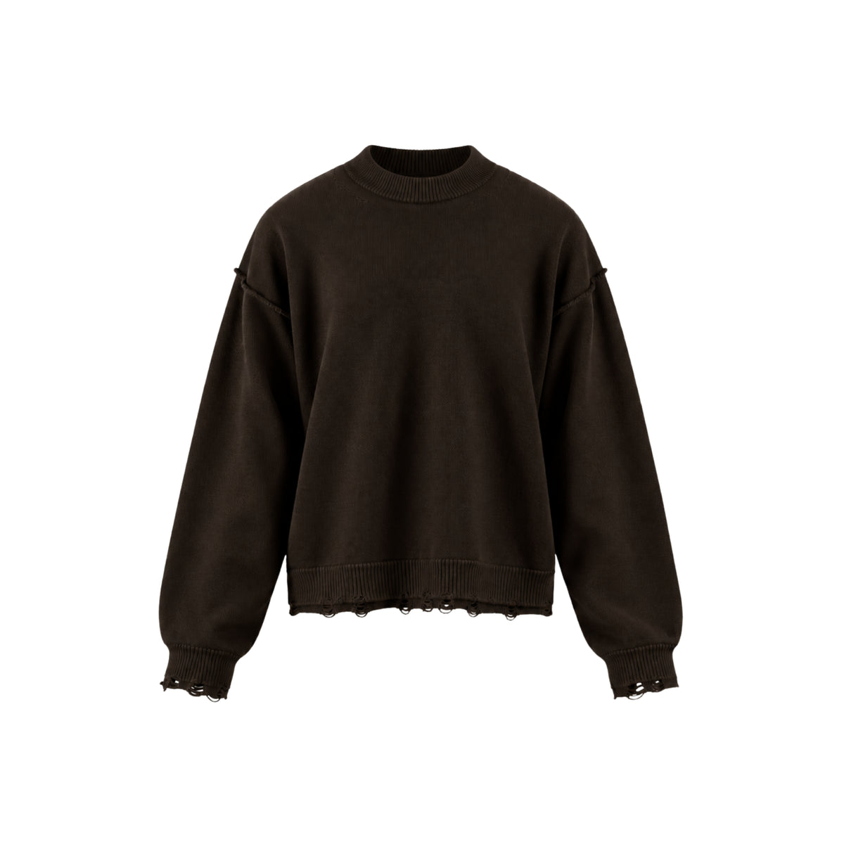 Mood-One Distressed Knit Sweater Brown