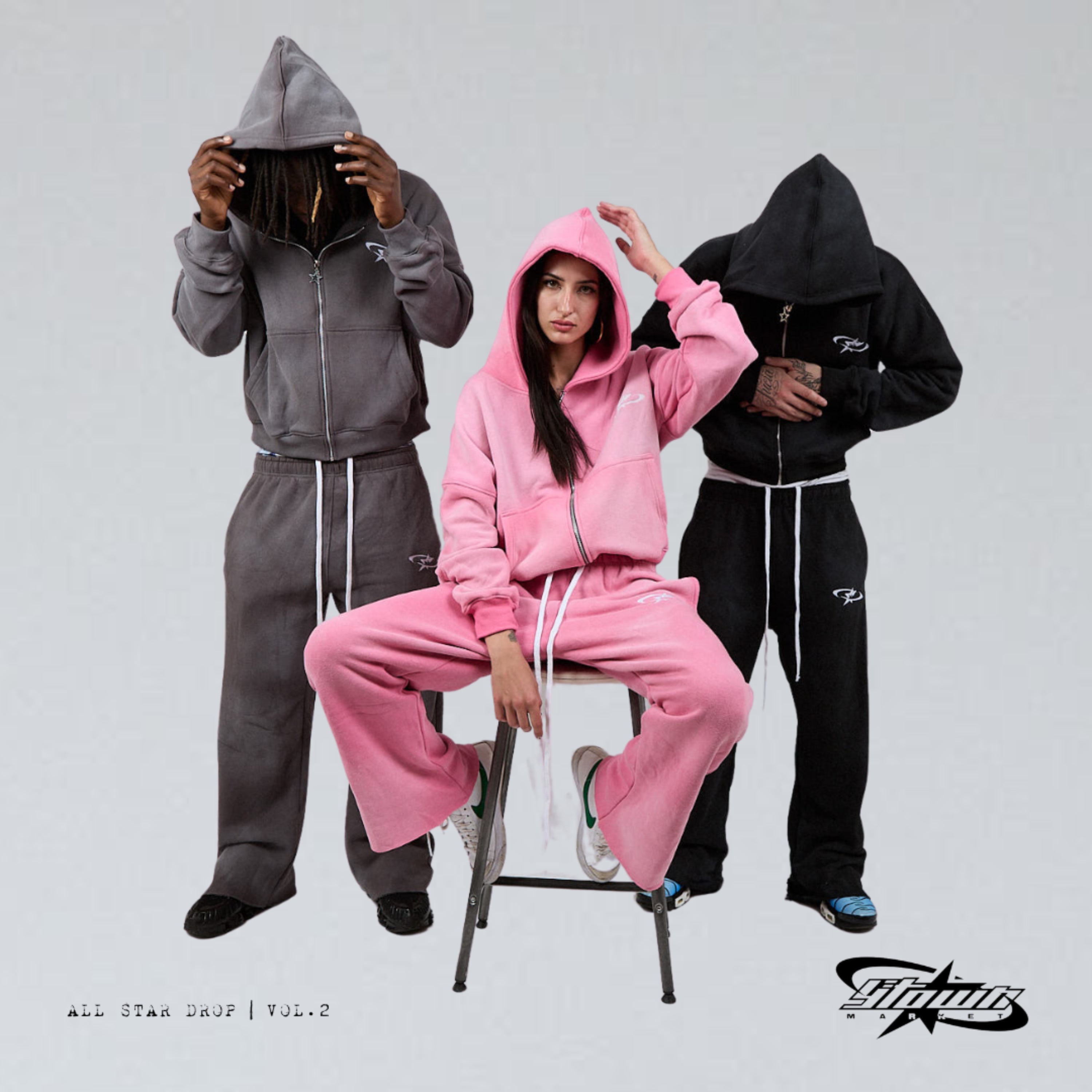 Ytown Market Premium Star Tracksuit Grey