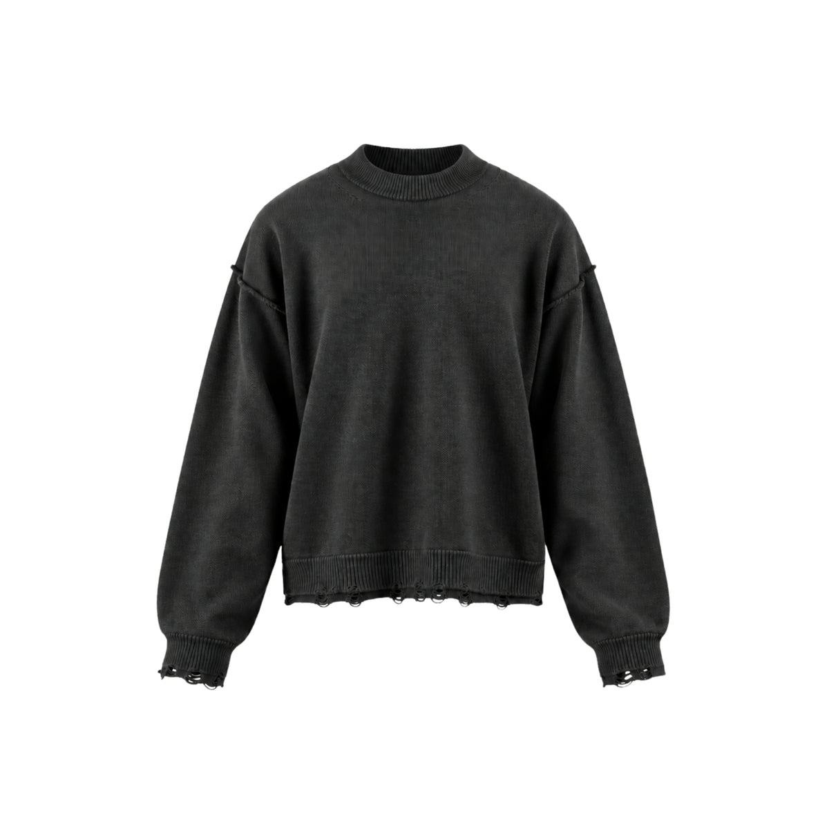 Mood-One Distressed Knit Sweater Grey