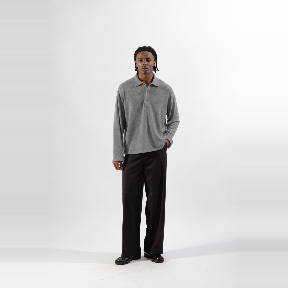 Mood-One Soft Ribbed Polo Longsleeve Grey